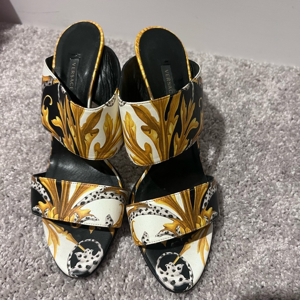 Versace Women's Black, Gold, and White Heels